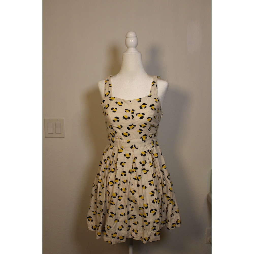 COOPERATIVE Yellow Black Leopard Print Fit Flare Dress Size‎ 4